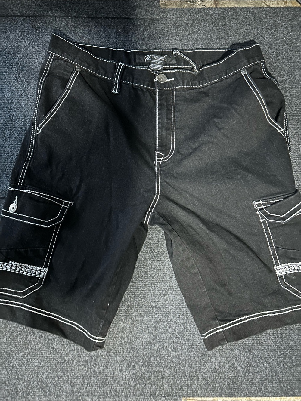 Men's Black Cargo Shorts with Contrast Stitching